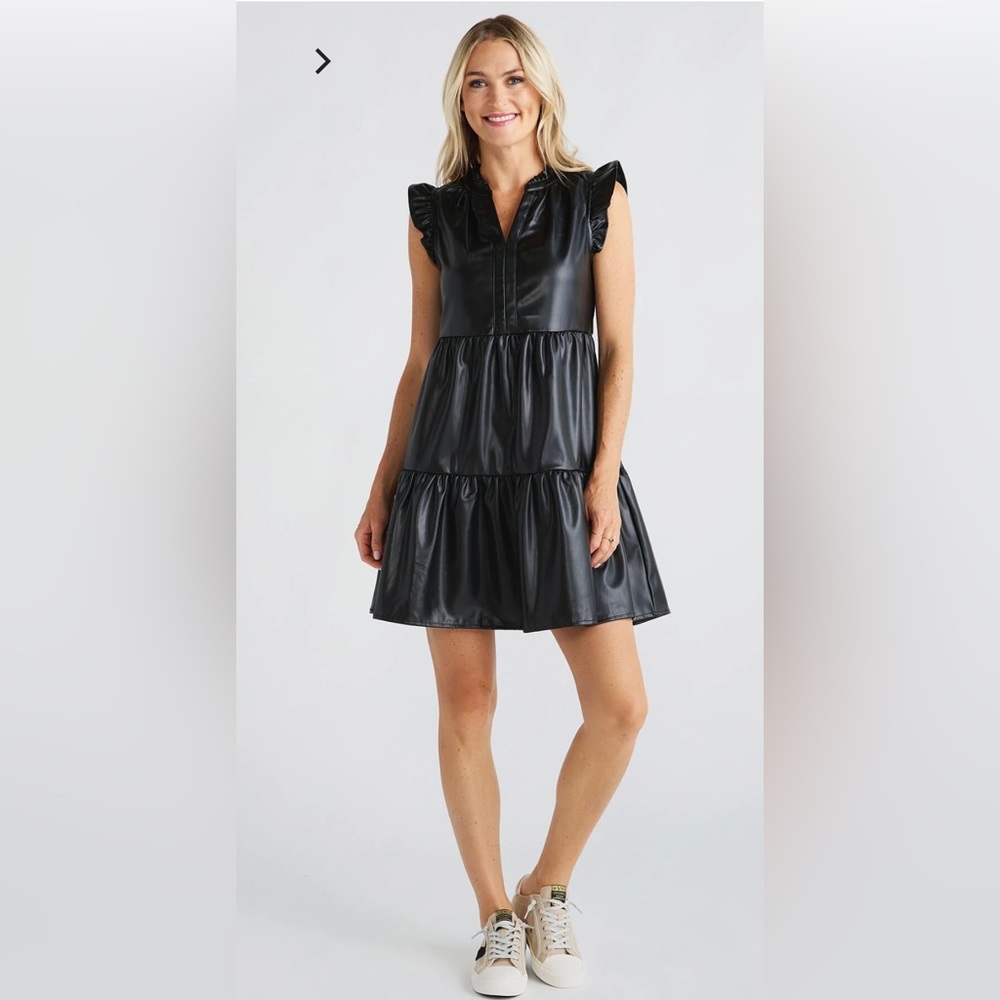 Black, vegan leather entro dress